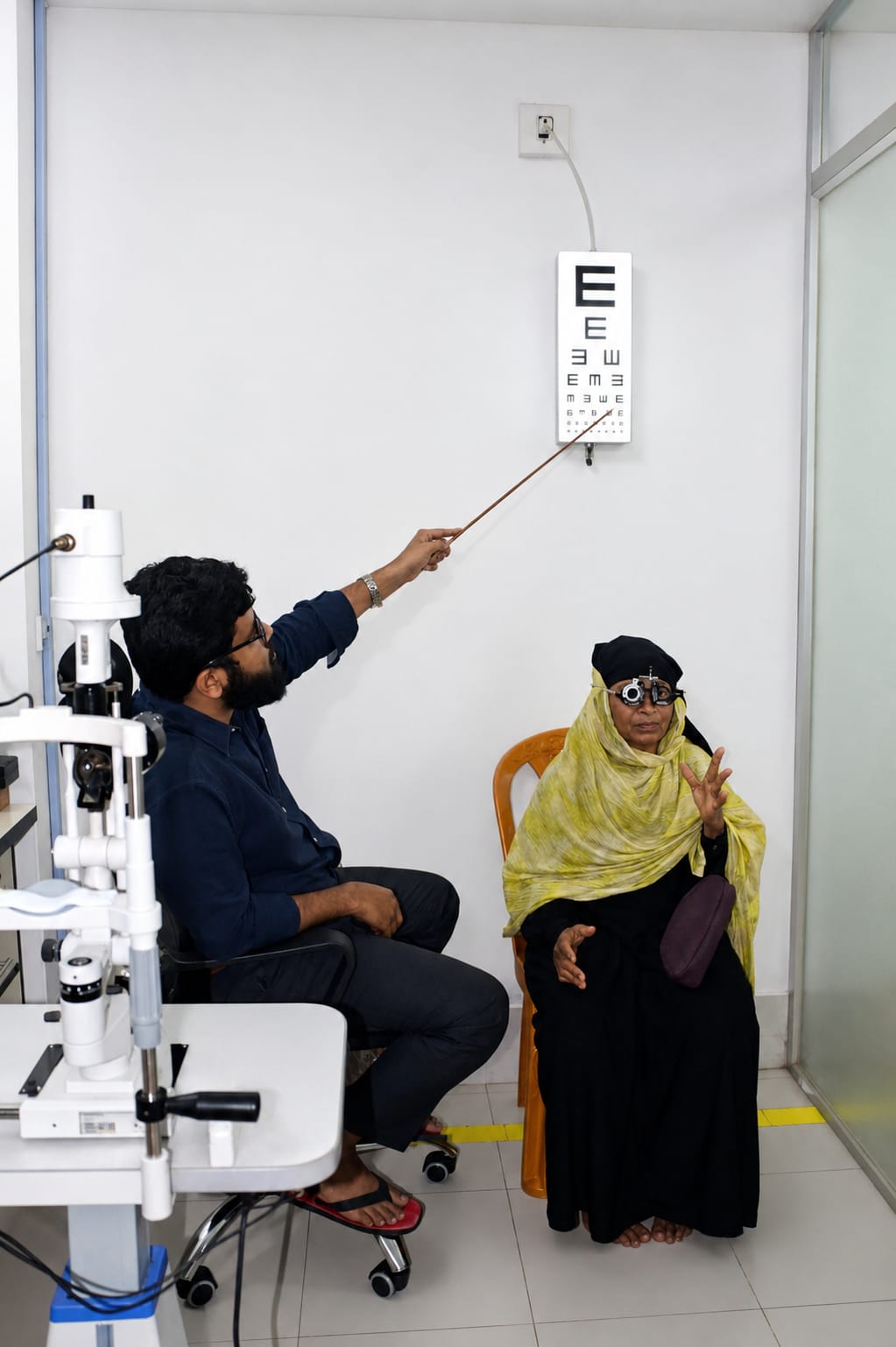 Patient eye examination at Amtali Modern Eye Hospital